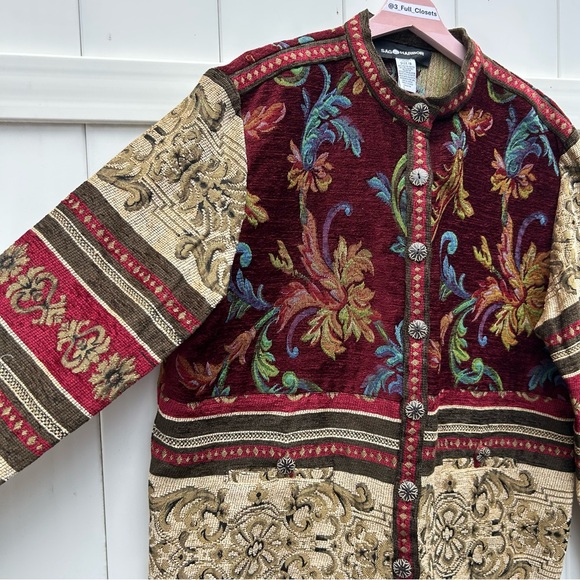 Vintage 90’s Sag Harbor Women’s Tapestry Button Down Collarless Jacket | Size XL - Picture 5 of 11